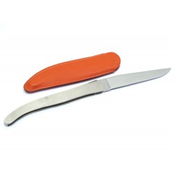 NEUF COUTEAU HERMES CANIF A PIVOT EN ACIER BROSSE ET ETUI EN CUIR STEEL KNIFE