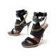 CHAUSSURES LANVIN 38.5 SANDALES A TALONS EN CUIR NOIR CHAINE GOURMETTE OR 625