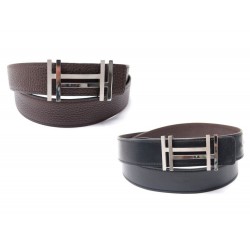 CEINTURE HERMES LIEN REVERSIBLE T 95 NOIR & TOGO MARRON BOUCLE H AU CARRE 635€