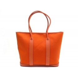 NEUF SAC A MAIN HERMES GARDEN 36 TOILE CUIR ORANGE CANVAS LEATHER HAND BAG 2100€