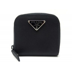 NEUF PORTE MONNAIE PRADA 1M0905 EN TISSU NOIR + BOITE NEW BLACK WALLET 220€