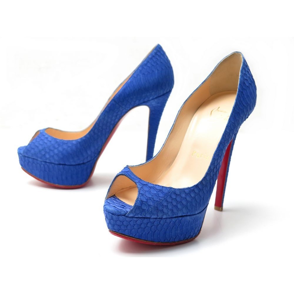Christian Louboutin - Authenticated Lady Peep Heel - Glitter Blue Plain for Women, Very Good Condition