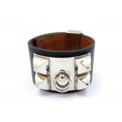 BRACELET HERMES COLLIER DE CHIEN CDC EN CUIR VEAU BOX NOIR & ACIER PALLADIE 995€