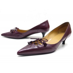 CHAUSSURES HERMES ESCARPINS 36 EN CUIR BORDEAUX + SAC POCHON COURT SHOES 600€