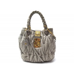 SAC A MAIN MIU MIU COFFER EN CUIR BEIGE MATELASSE PLISSE BANDOULIERE 