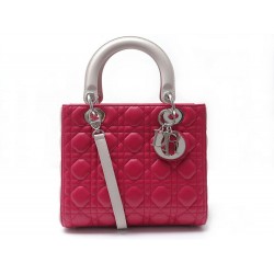 NEUF SAC A MAIN CHRISTIAN DIOR LADY PM BANDOULIERE EN CUIR BICOLORE FUSHIA 3350€