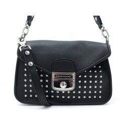 NEUF SAC A MAIN LONGCHAMP MADEMOISELLE ROCK BANDOULIERE EN CUIR NOIR BAG 790€