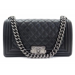 NEUF SAC A MAIN CHANEL BOY MEDIUM RUTHENIUM CUIR NOIR 