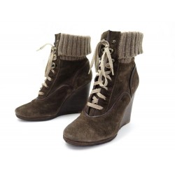 CHAUSSURES CHLOE BOTTINES A TALONS COMPENSES 36 EN DAIM MARRON SUEDE BOOTS 995€