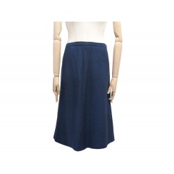 VINTAGE JUPE LONGUE HERMES AVEC CEINTURE 36 S LIN BLEU MARINE LINEN SKIRT 1000€