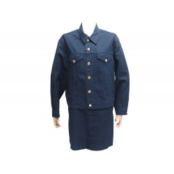 TAILLEUR VESTE JUPE CHRISTIAN DIOR 38 40 M COTON BLEU COTTON SKIRT JACKET 1640€