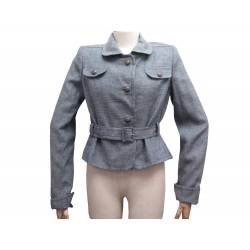 NEUF VESTE BLOUSON PAUL & JOE DEXTER 42 L LIN COTON GRIS BLEU FEMME JACKET COAT