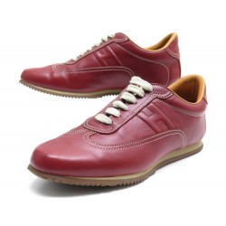 CHAUSSURES HERMES BASKETS QUICK H 37.5 EN CUIR ROUGE SNEAKERS LEATHER SHOES 630€