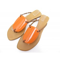 CHAUSSURES HERMES SANDALES EGYPTE 37 TONGS EN BOIS LAQUE ORANGE SHOES 420€