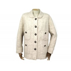 MANTEAU CHANEL P49405 48 L VESTE DROITE EN LAINE BEIGE BLOUSON JACKET 4500€