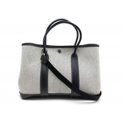 NEUF SAC HERMES GARDEN PARTY 30 CM TPM + BANDOULIERE TOILE GRISE CUIR NOIR 1150