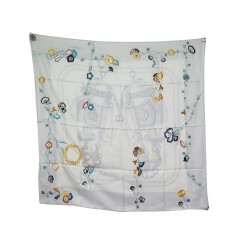 NEUF FOULARD HERMES BRIDES DE GALA DELAVE FLEURI BRODE EN FIL SOIE CARRE SCARF