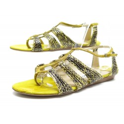 CHAUSSURES JIMMY CHOO DAKOTA SANDALES 37.5 CUIR SERPENT ELAPHE JAUNE SHOES 640€