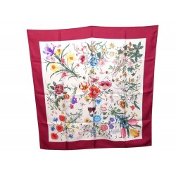 VINTAGE FOULARD GUCCI FLORA ACCORNERO 1966 FLEURS CARRE EN SOIE ROUGE SCARF 335€