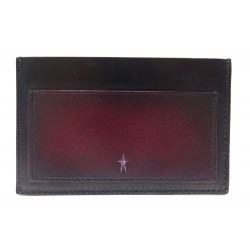 NEUF PORTE CARTES CORTHAY CUIR PATINE NOIR ROUGE LEATHER WALLET CARD HOLDER 250€