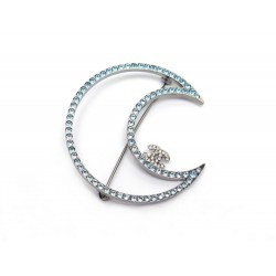 BROCHE CHANEL LUNE 2017 EN METAL ARGENTE ET STRASS BLEU SILVER MOON BROOCH 470€