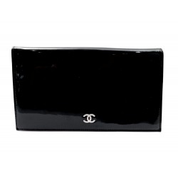 PORTEFEUILLE CHANEL LOGO CC CUIR VERNI NOIR 