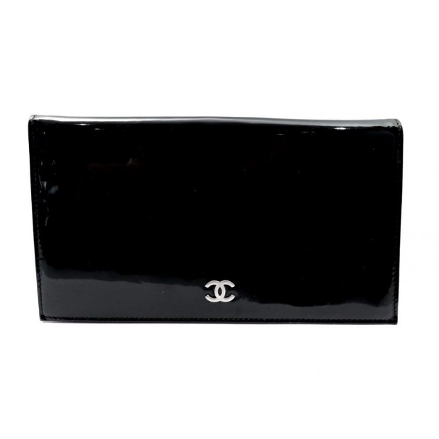 PORTEFEUILLE CHANEL LOGO CC CUIR EN VERNI NOIR + SAC BLACK LEATHER WALLET 765€