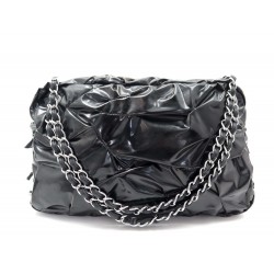 SAC A MAIN CHANEL CABAS EN VINYL PLISSE NOIR CHAINE ACIER PALLADIE HANDBAG 2800€