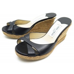 NEUF CHAUSSURES JIMMY CHOO ALMER 80 39.5 SANDALES TALONS COMPENSES EN CUIR 450€