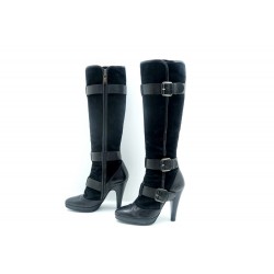 CHAUSSURES BARBARA BUI BOTTES A TALONS 38 CUIR DAIM NOIR FEMME BOOTS SHOES 450€