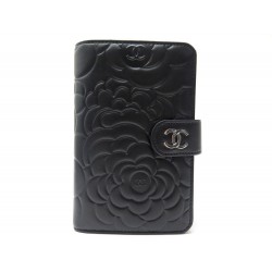 NEUF PORTEFEUILLE CHANEL CAMELIA CUIR NOIR 