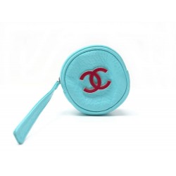 PORTE MONNAIE CHANEL LOGO CC ROND EN CUIR TURQUOISE LEATHER ROUND WALLET 430€