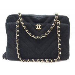 NEUF SAC A MAIN CHANEL CAMERA CHEVRON JERSEY NOIR 