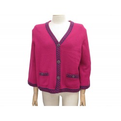 NEUF GILET CHANEL P40294 T 46 XL EN CACHEMIRE FUSHIA LOGO CC CASHMERE VEST 3900€