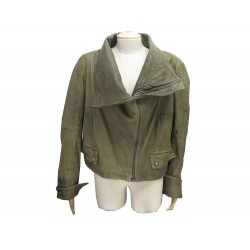 VESTE KENZO BLOUSON TAILLE 42 L CUIR EFFET USE KAKI GREEN LEATHER JACKET 1200€