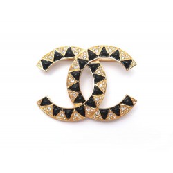 NEUF BROCHE CHANEL LOGO CC STRASS NOIR 