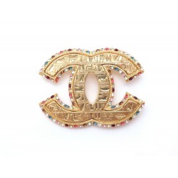 NEUF BROCHE CHANEL LOGO CC STRASS MULTICOLOR 