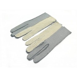 NEUF GANTS HERMES TAILLE 7.5 CUIR PECARI ET CROCHET DE COTON GRIS ET BEIGE 615€