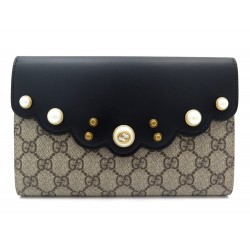 NEUF POCHETTE GUCCI PEONY MOON 431476 TOILE & CUIR NOIR NEW CANVAS POUCH 1070€