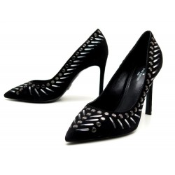 NEUF CHAUSSURES LOUIS VUITTON SPIKES ESCARPINS 38 EN DAIM NOIR BLACK SHOES 705€