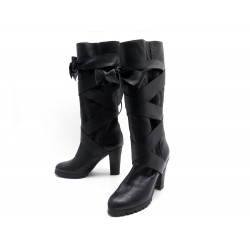 CHAUSSURES CHLOE BOTTES A TALONS 38 CUIR NOIR LANIERES BOOTS BLACK SHOES 1000€