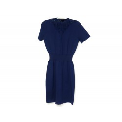 NEUF ROBE LOUIS VUITTON MANCHES COURTES T 34 S EN POLYESTER BLEU NEW DRESS 1000€