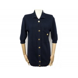 VESTE GILET CHANEL 38 M CARDIGAN AVEC BOUTONS DORE BLEU MARINE JACKET 2000€