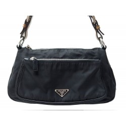 SAC A MAIN PRADA 30 CM PORTE EPAULE EN TOILE & CUIR NOIR HAND BAG PURSE 650€