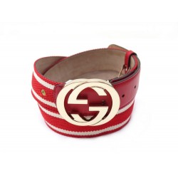 CEINTURE GUCCI 114876 TOILE WEB ROUGE BOUCLE DOUBLE G T90 INTERLOCKING BELT 360€