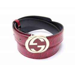 CEINTURE GUCCI 155079 CUIR MONOGRAMME BOUCLE DOUBLE G T90 INTERLOCKING BELT 360€