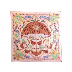 FOULARD HERMES L'OMBRELLE MAGIQUE PAR PIERRE MARIE CARRE 90 SOIE ROSE SCARF 370€