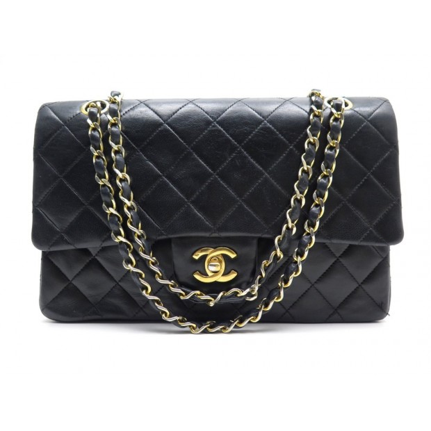 VINTAGE SAC A MAIN CHANEL TIMELESS BANDOULIERE CUIR NOIR LEATHER HAND BAG 4800