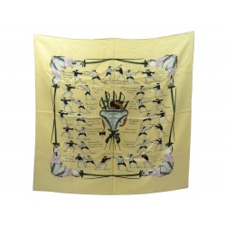 FOULARD HERMES TRAITE DES ARMES GRYGKAR CARRE 90 CM SOIE JAUNE SLIK SCARF 370€