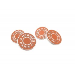 NEUF BOUTONS DE MANCHETTE HERMES CLOUS DE SELLE CHAINE D'ANCRE LAQUE ORANGE 390€